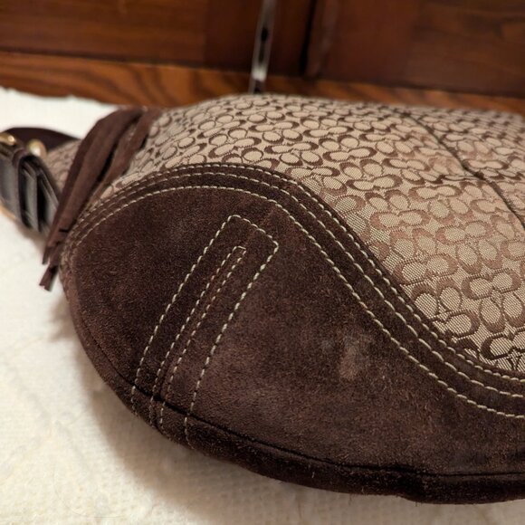 Vintage Coach 2158 Brown Signature Logo Suede Leather Hobo Shoulder - Picture 6 of 16